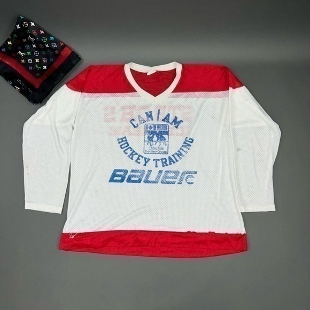Vintage Thrashed Can Am Mesh Hockey Jersey Ice Cream Double Sided Long Sleeve